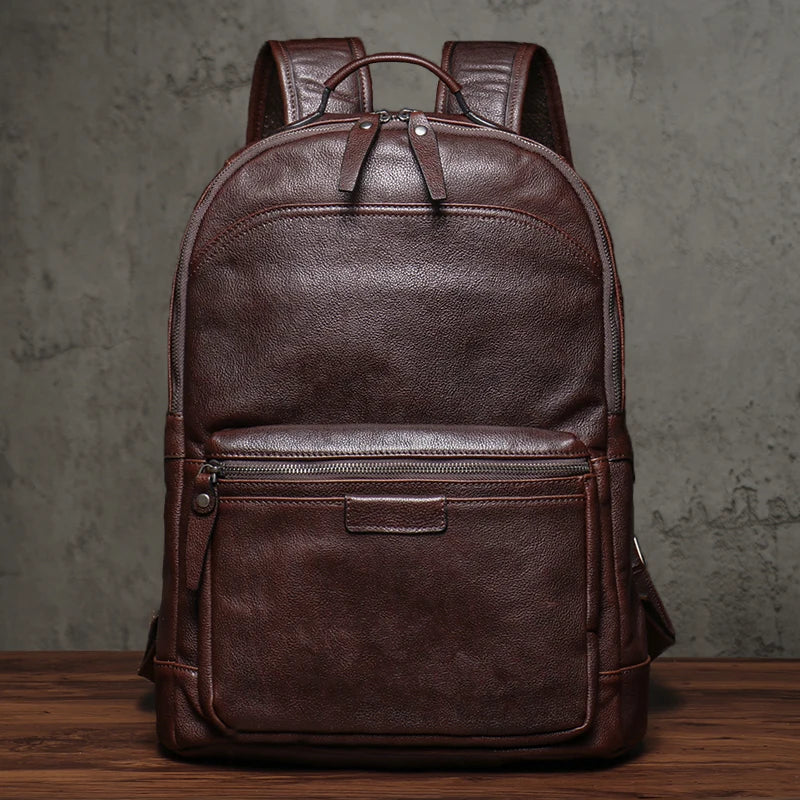 NUKA High Quality Genuin Leather Backpack Men's Retro Weekend Travel Bag Women's Deluxe Natural Cowhide Schoolbag For 16” Laptop