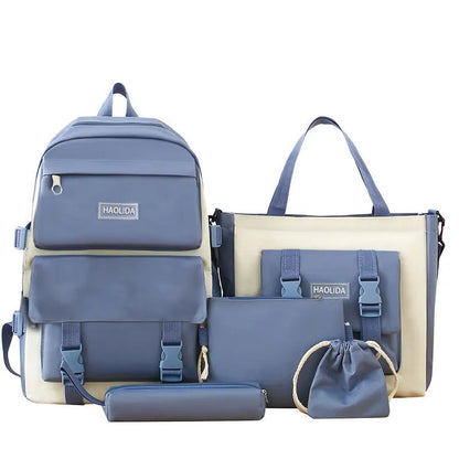 2025 New Ins Large Capacity Outdoor Backpack Women's Harajuku Style High School Student Four-Piece Set Breathable Polyester S...