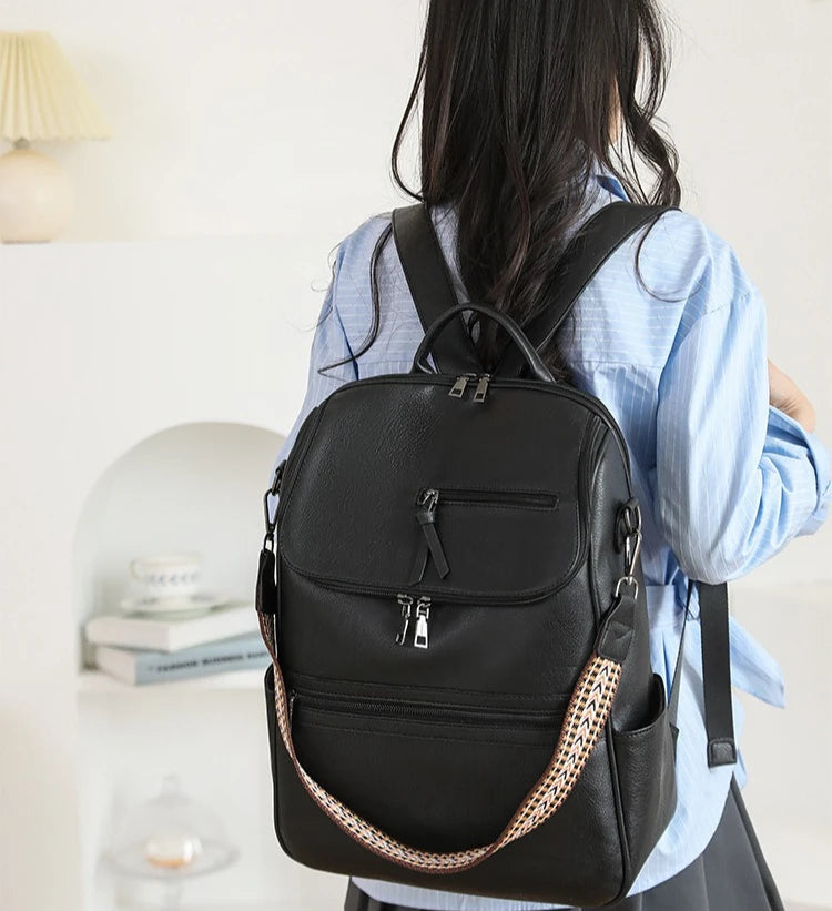 New 2025 Women Large Leather Laptop Backpack 15.6 Inch Waterproof Casual Fashion Business Retro Travel Shoulder Bag for College