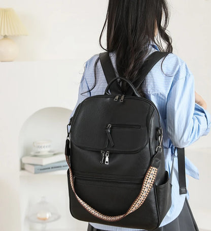 New 2025 Women Large Leather Laptop Backpack 15.6 Inch Waterproof Casual Fashion Business Retro Travel Shoulder Bag for College