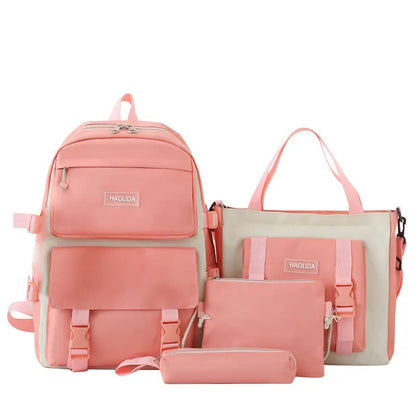 2025 New Ins Large Capacity Outdoor Backpack Women's Harajuku Style High School Student Four-Piece Set Breathable Polyester S...