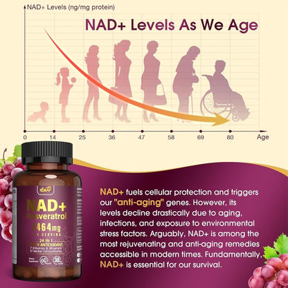 NAD supplement pure organic liposome NAD+containing resveratrol supplement - enhances NAD+anti-aging, energy, and focus