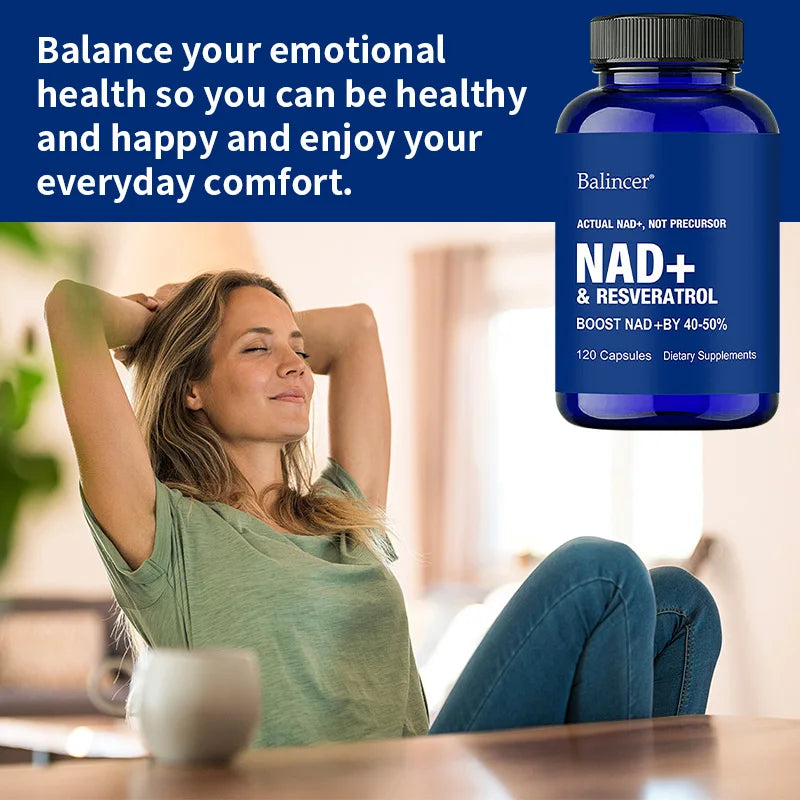 NAD+ Resveratrol Supplement Capsules - Anti-aging, Energy, Focus, Promotes Cell and Skin Health - 120 Capsules