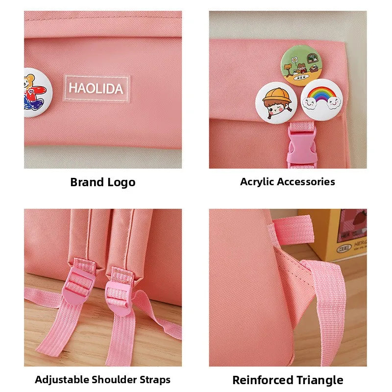 2025 New Ins Large Capacity Outdoor Backpack Women's Harajuku Style High School Student Four-Piece Set Breathable Polyester S...