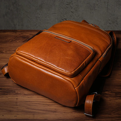 NUKA High Quality Genuin Leather Backpack Men's Retro Weekend Travel Bag Women's Deluxe Natural Cowhide Schoolbag For 16” Laptop