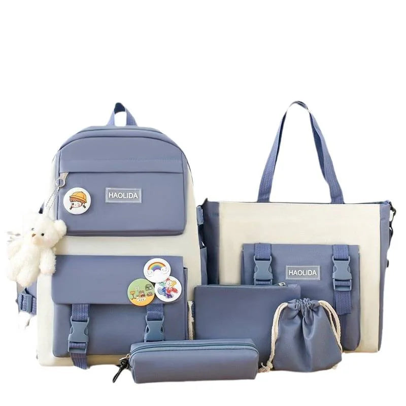 2025 New Ins Large Capacity Outdoor Backpack Women's Harajuku Style High School Student Four-Piece Set Breathable Polyester S...