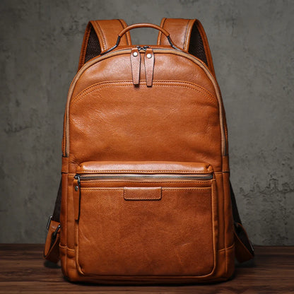 NUKA High Quality Genuin Leather Backpack Men's Retro Weekend Travel Bag Women's Deluxe Natural Cowhide Schoolbag For 16” Laptop