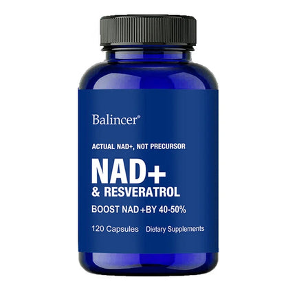 NAD+ Resveratrol Supplement Capsules - Anti-aging, Energy, Focus, Promotes Cell and Skin Health - 120 Capsules