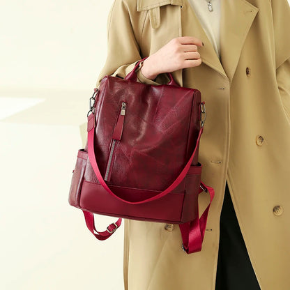 Anti-theft Women’s Backpack Designer High Quality Soft PU Leather Simple Fashion Backpack Large Multi-function Travel Bags