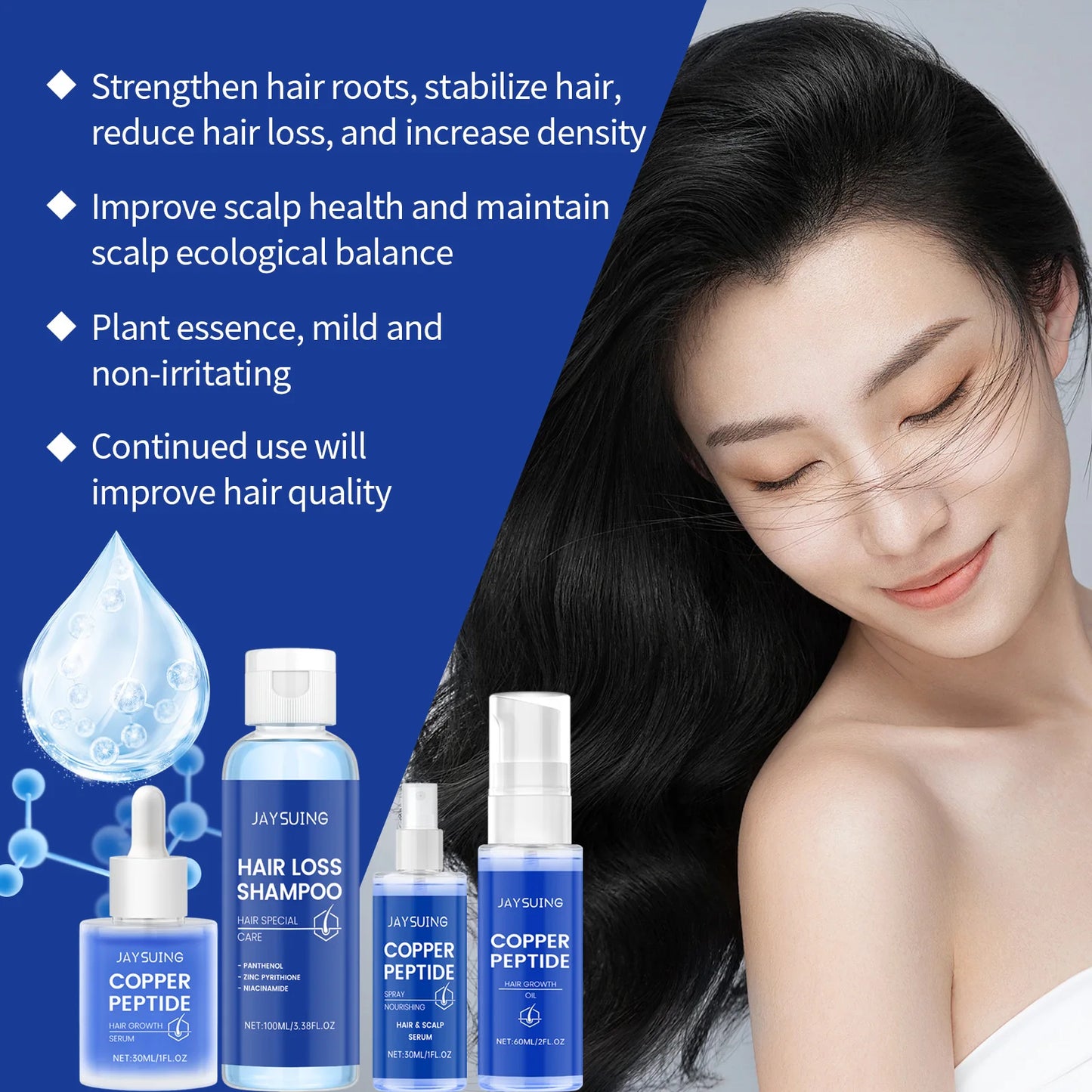 Hair Growth Serum Copper Peptides Scalp Treatment Repair Damaged Frizzy Nourish Soft Shine Smoothing Hair Strengthening Shampoo