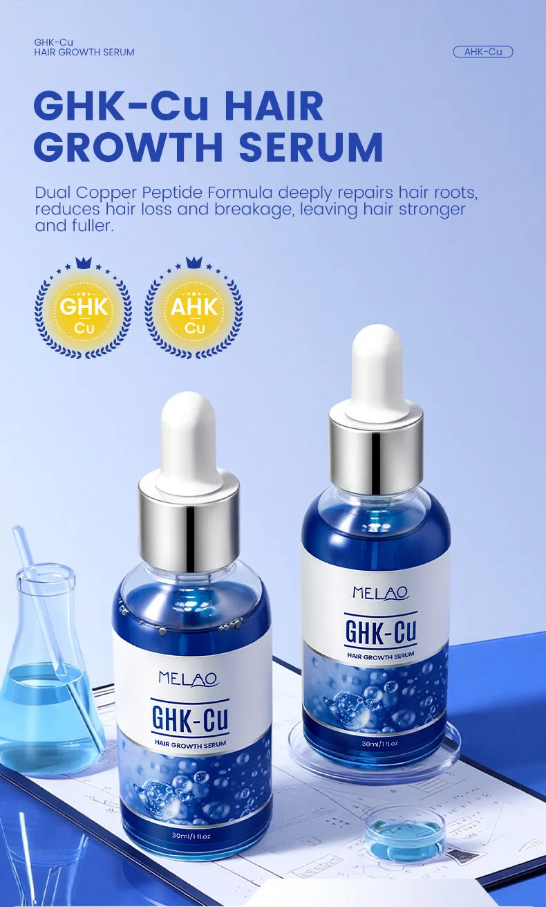 GHK-CU Hair Growth Serum Repair Hair Scalp Care Anti Hair Loss Treatment Blue Copper Peptide Hair Growth Serum for Men Women