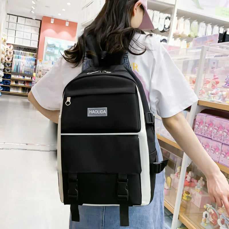 2025 New Ins Large Capacity Outdoor Backpack Women's Harajuku Style High School Student Four-Piece Set Breathable Polyester S...