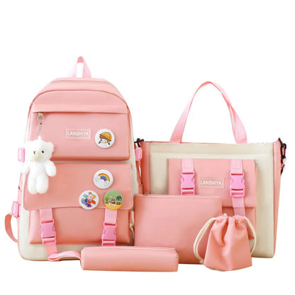 2025 New Ins Large Capacity Outdoor Backpack Women's Harajuku Style High School Student Four-Piece Set Breathable Polyester S...