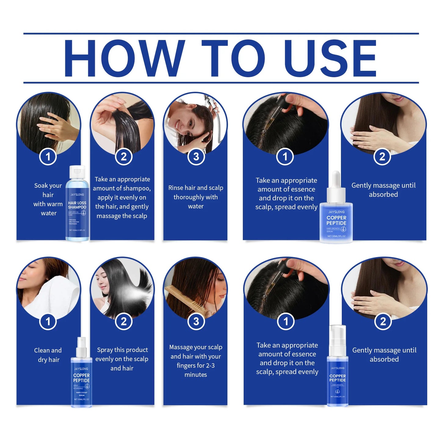 Hair Growth Serum Copper Peptides Scalp Treatment Repair Damaged Frizzy Nourish Soft Shine Smoothing Hair Strengthening Shampoo