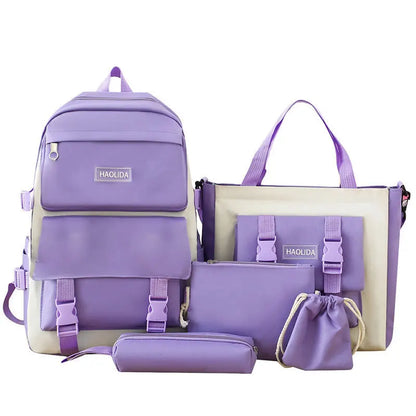 2025 New Ins Large Capacity Outdoor Backpack Women's Harajuku Style High School Student Four-Piece Set Breathable Polyester S...