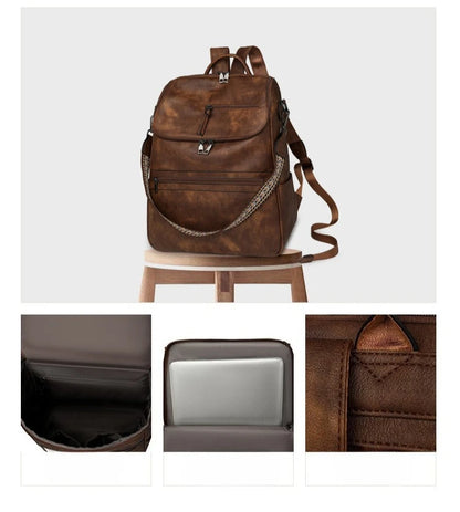 New 2025 Women Large Leather Laptop Backpack 15.6 Inch Waterproof Casual Fashion Business Retro Travel Shoulder Bag for College