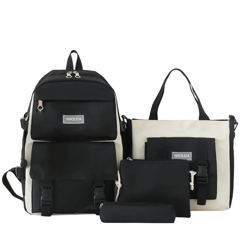 2025 New Ins Large Capacity Outdoor Backpack Women's Harajuku Style High School Student Four-Piece Set Breathable Polyester S...