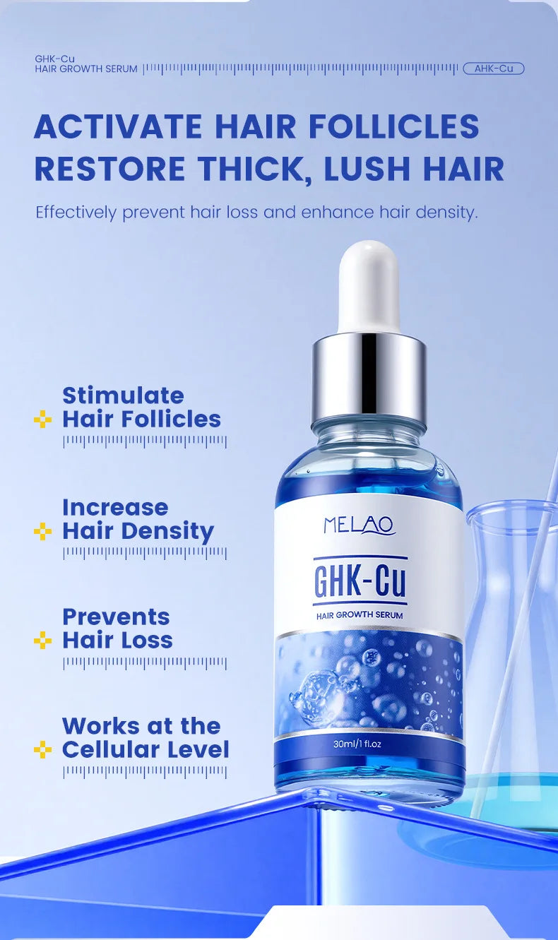 GHK-CU Hair Growth Serum Repair Hair Scalp Care Anti Hair Loss Treatment Blue Copper Peptide Hair Growth Serum for Men Women
