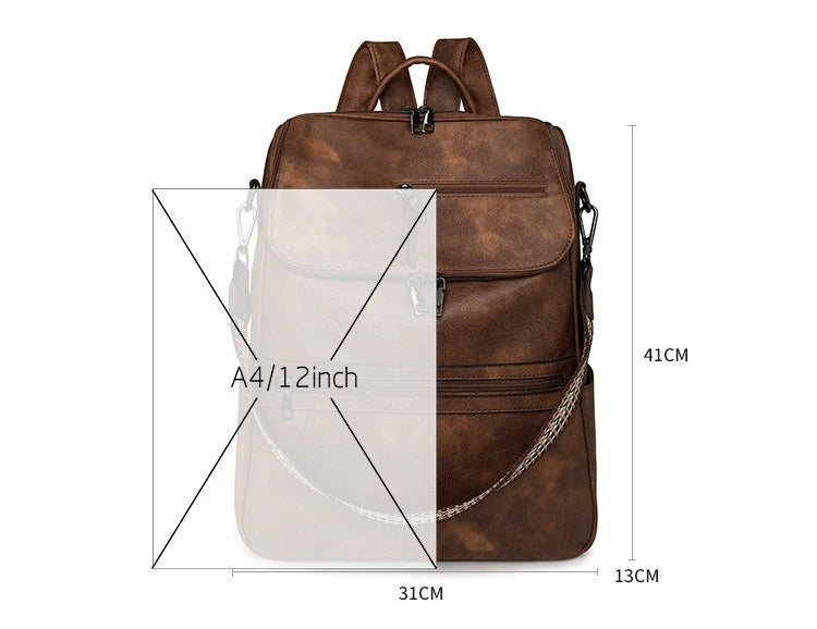 New 2025 Women Large Leather Laptop Backpack 15.6 Inch Waterproof Casual Fashion Business Retro Travel Shoulder Bag for College