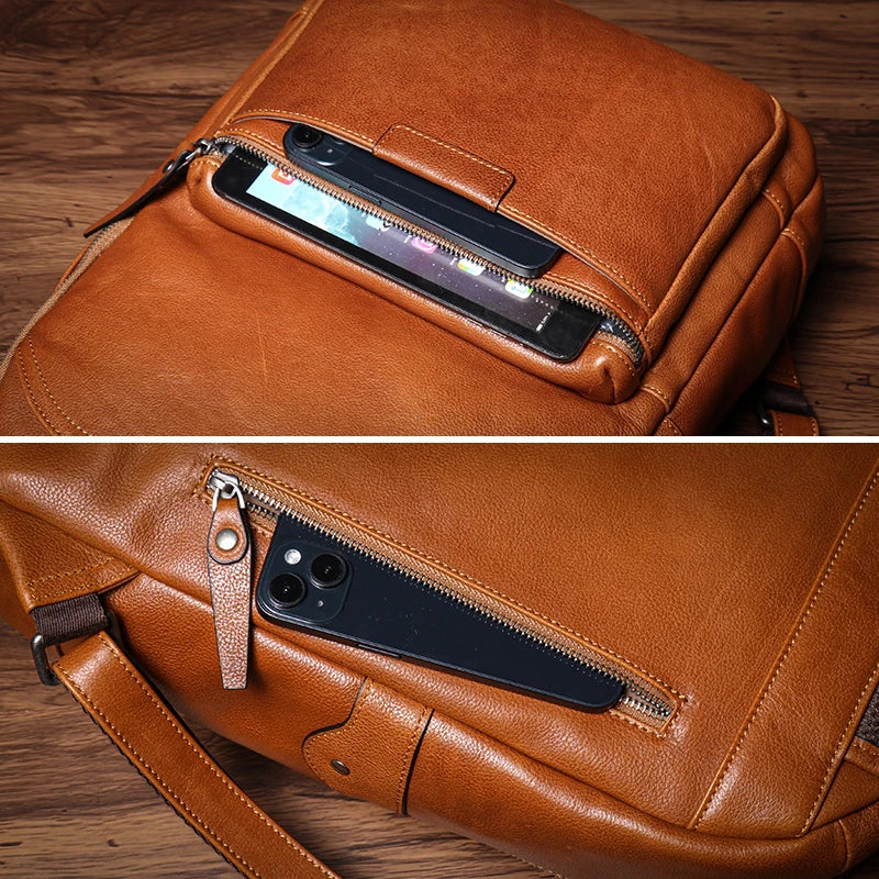 NUKA High Quality Genuin Leather Backpack Men's Retro Weekend Travel Bag Women's Deluxe Natural Cowhide Schoolbag For 16” Laptop