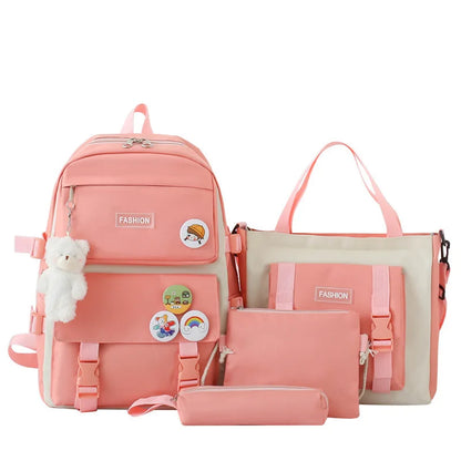 2025 New Ins Large Capacity Outdoor Backpack Women's Harajuku Style High School Student Four-Piece Set Breathable Polyester S...