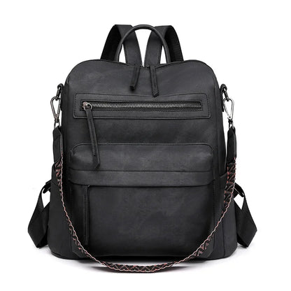 Women's Waterproof and Anti-theft PU Leather Large Capacity Retro Travel College Style Laptop Backpack Shoulder Bag Handbag