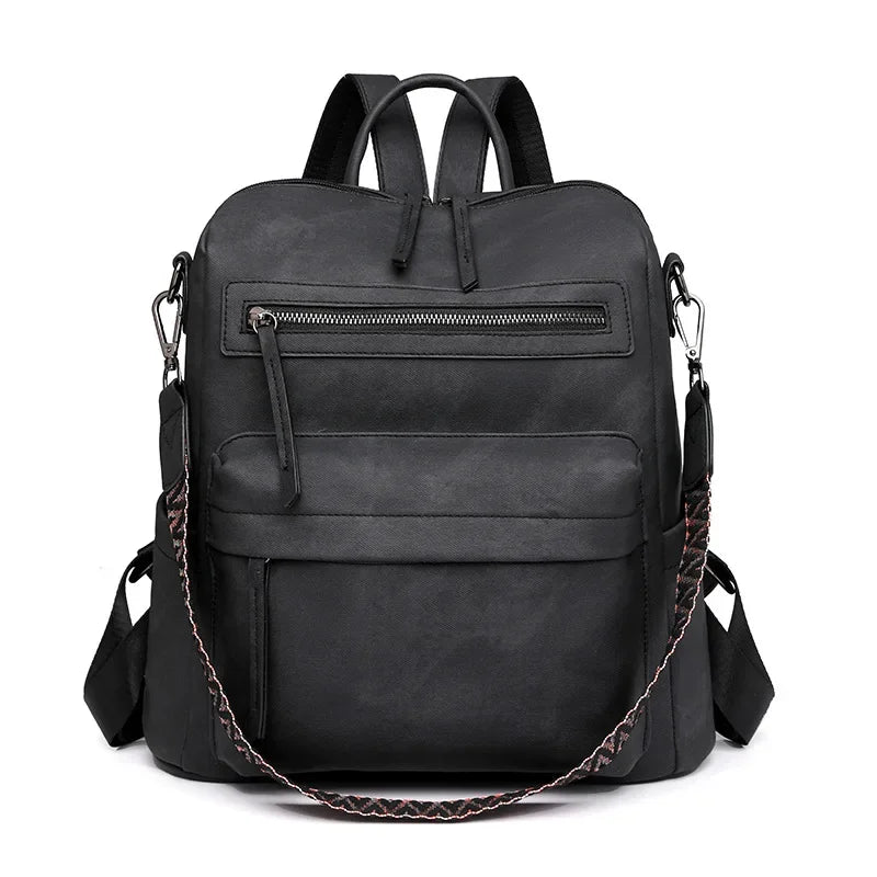 Women's Waterproof and Anti-theft PU Leather Large Capacity Retro Travel College Style Laptop Backpack Shoulder Bag Handbag