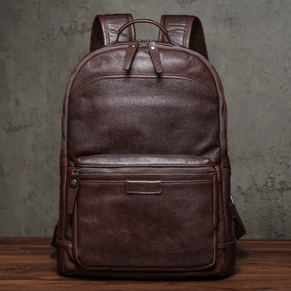 NUKA High Quality Genuin Leather Backpack Men's Retro Weekend Travel Bag Women's Deluxe Natural Cowhide Schoolbag For 16” Laptop