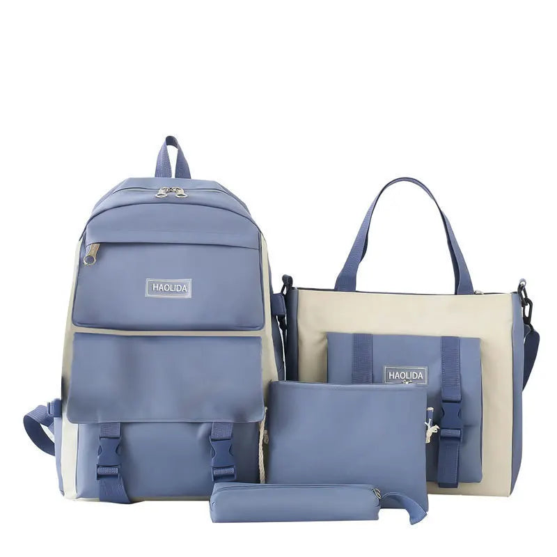 2025 New Ins Large Capacity Outdoor Backpack Women's Harajuku Style High School Student Four-Piece Set Breathable Polyester S...