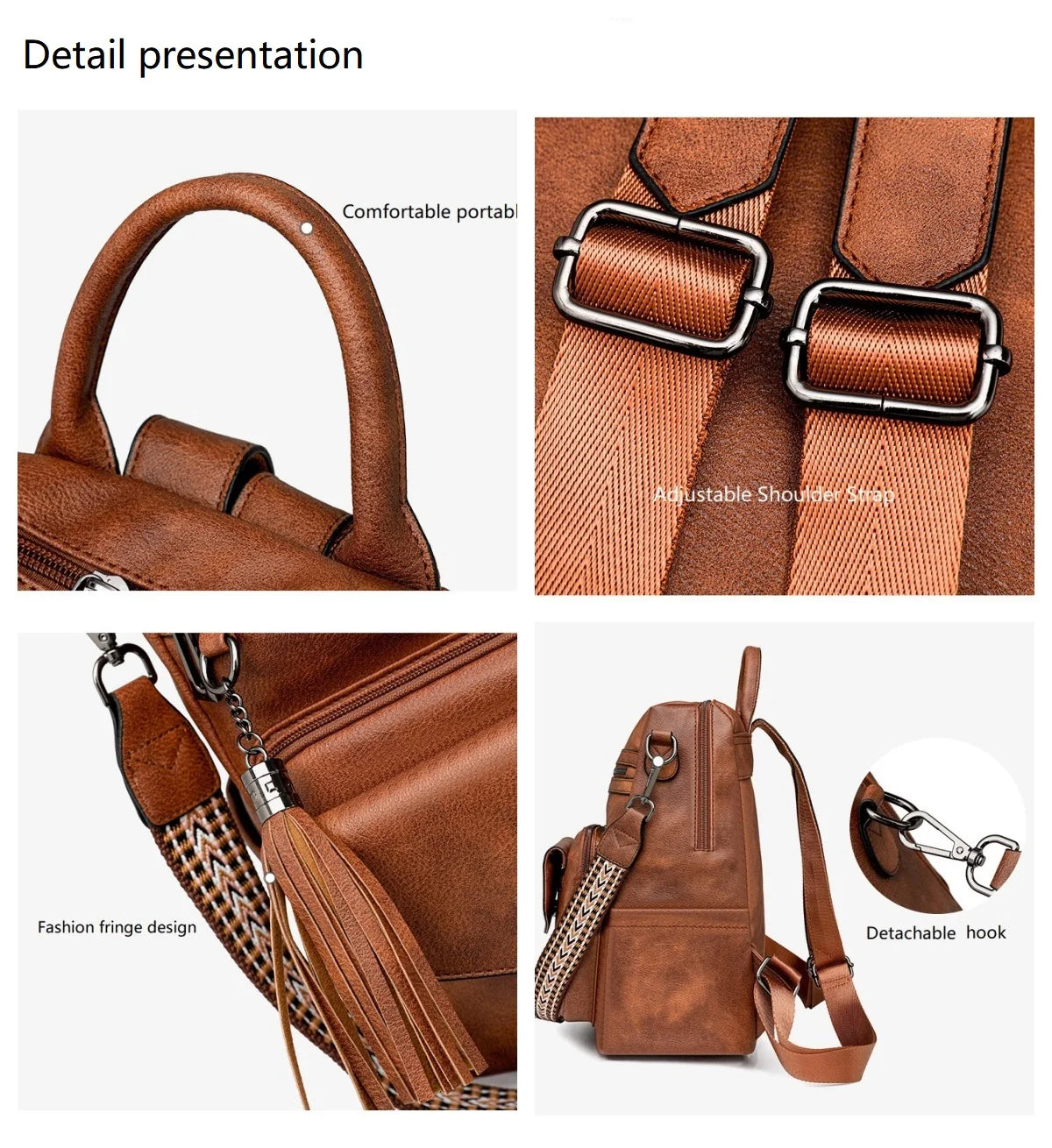 Womens Backpack Purse Leather Backpack Purse Fringe Design For Women Travel Fashion Designer Ladies Shoulder Bags 2 Pieces