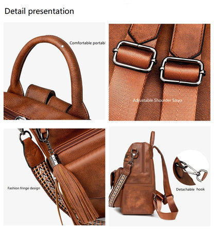 Womens Backpack Purse Leather Backpack Purse Fringe Design For Women Travel Fashion Designer Ladies Shoulder Bags 2 Pieces