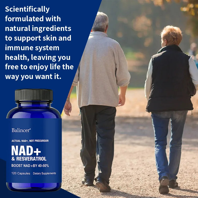 NAD+ Resveratrol Supplement Capsules - Anti-aging, Energy, Focus, Promotes Cell and Skin Health - 120 Capsules