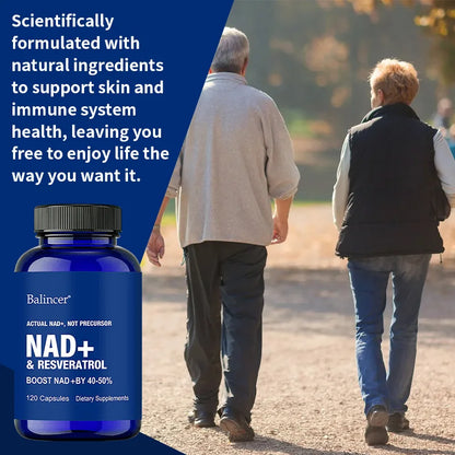 NAD+ Resveratrol Supplement Capsules - Anti-aging, Energy, Focus, Promotes Cell and Skin Health - 120 Capsules