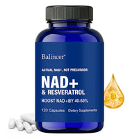 NAD+ Resveratrol Supplement Capsules - Anti-aging, Energy, Focus, Promotes Cell and Skin Health - 120 Capsules