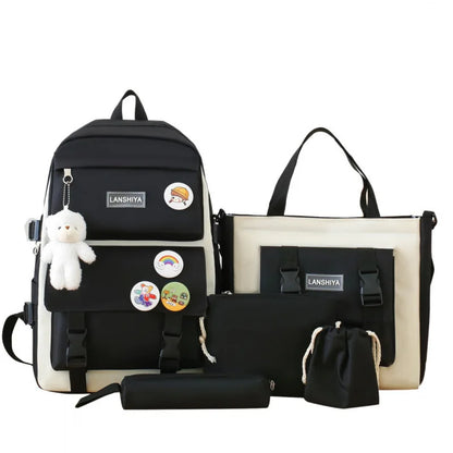 2025 New Ins Large Capacity Outdoor Backpack Women's Harajuku Style High School Student Four-Piece Set Breathable Polyester S...