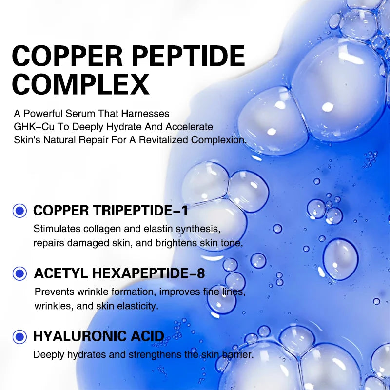 ZS High-Concentration Copper Peptide Serum with Hyaluronic Acid GHK-CU Anti-Aging Serum Fade Fine Lines Restore Skin Elasticity