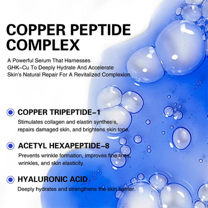 ZS High-Concentration Copper Peptide Serum with Hyaluronic Acid GHK-CU Anti-Aging Serum Fade Fine Lines Restore Skin Elasticity