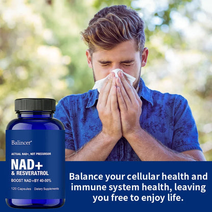 NAD+ Resveratrol Supplement Capsules - Anti-aging, Energy, Focus, Promotes Cell and Skin Health - 120 Capsules