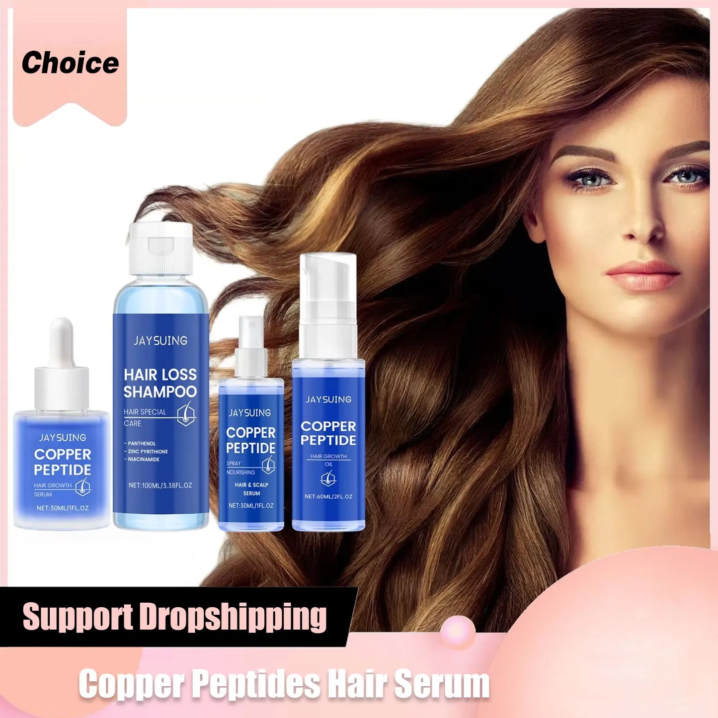 Hair Growth Serum Copper Peptides Scalp Treatment Repair Damaged Frizzy Nourish Soft Shine Smoothing Hair Strengthening Shampoo