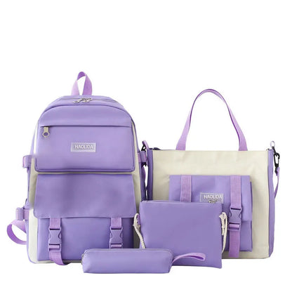 2025 New Ins Large Capacity Outdoor Backpack Women's Harajuku Style High School Student Four-Piece Set Breathable Polyester S...